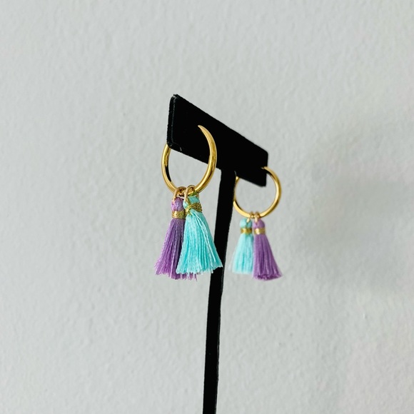 Fringe Tassel Earrings - lavender and mint - Picture 2 of 7